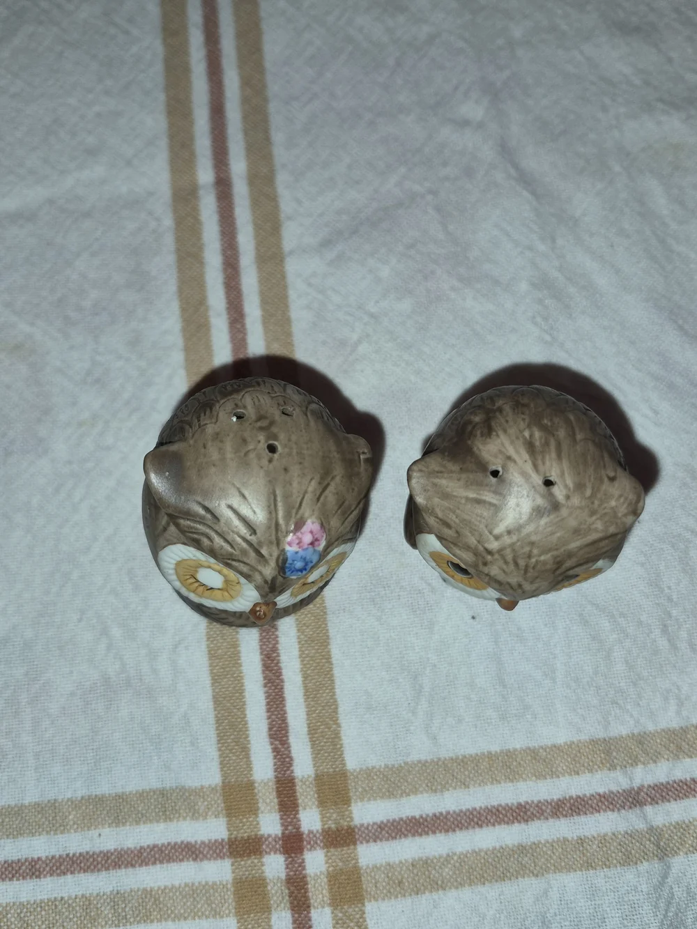 Pair of Salt And Pepper Owl Figurines in Brown and Cream